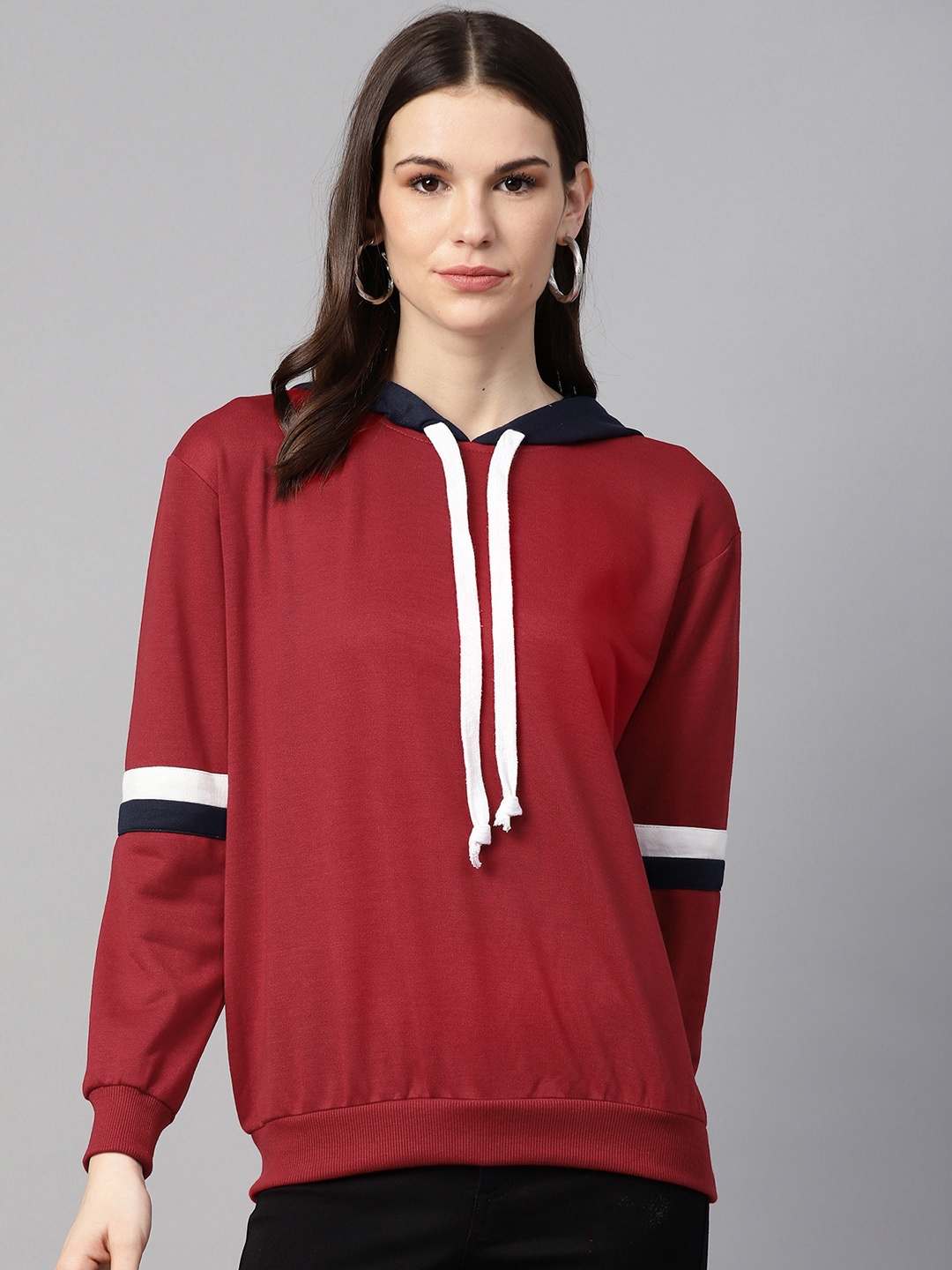 

plusS Women Red Solid Hooded Sweatshirt