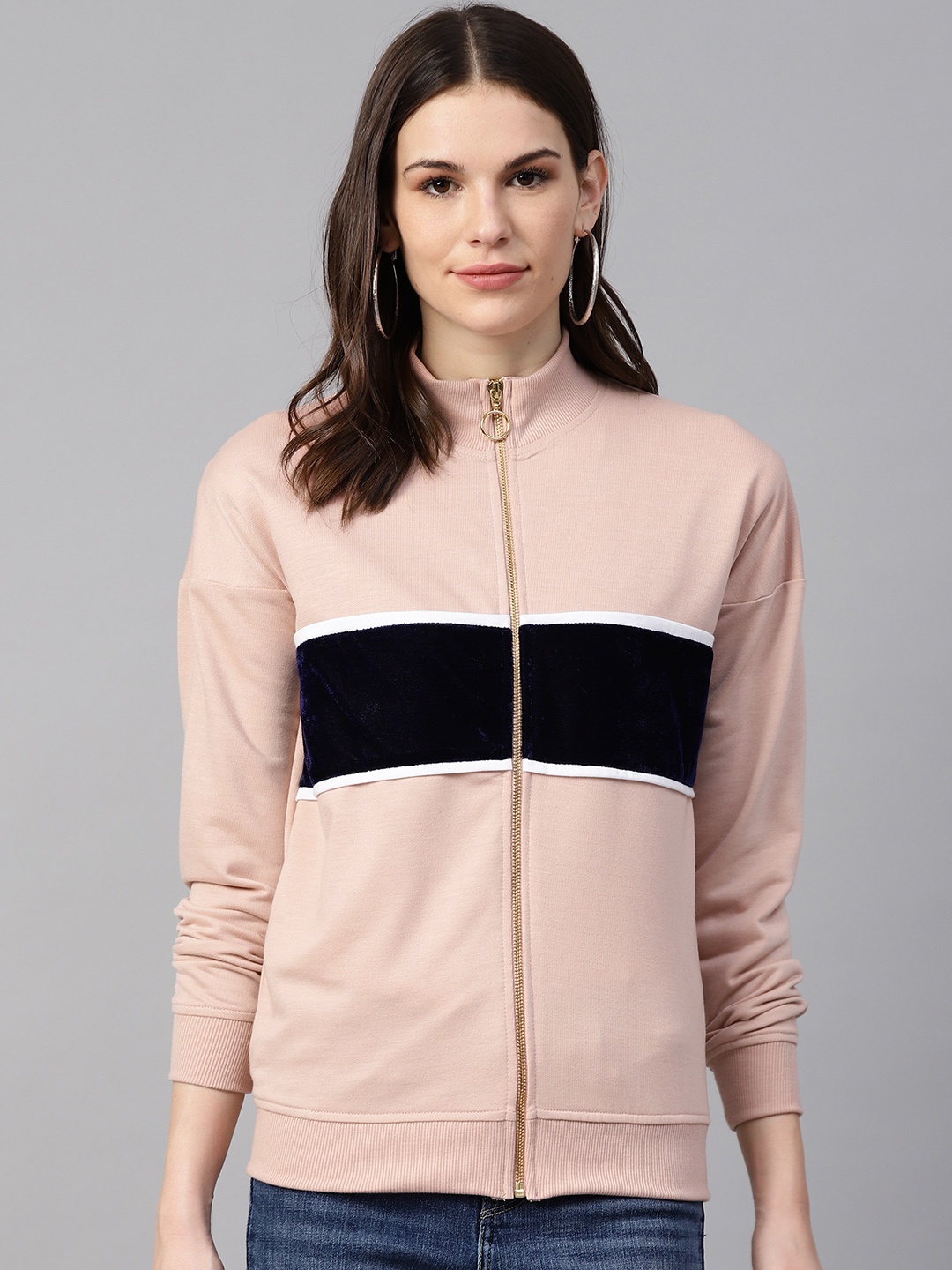 

plusS Women Pink & Navy Blue Colourblocked Sweatshirt