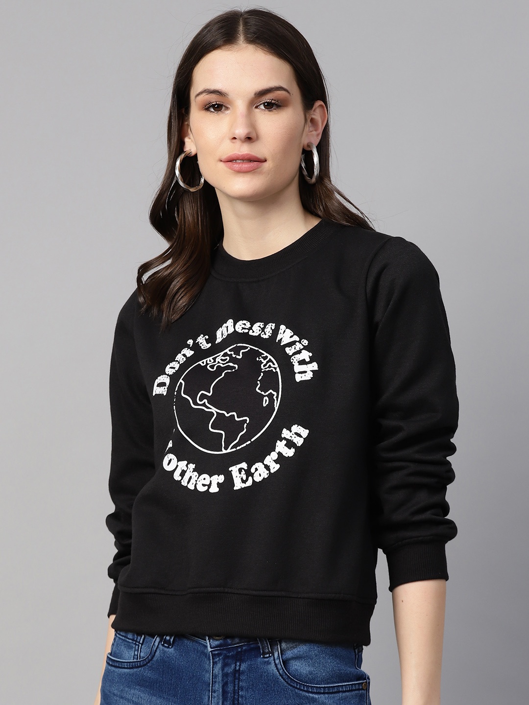 

plusS Women Black & White Printed Sweatshirt