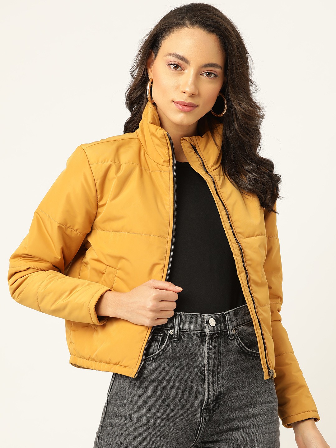 

20Dresses Women Mustard Yellow Solid Padded Jacket