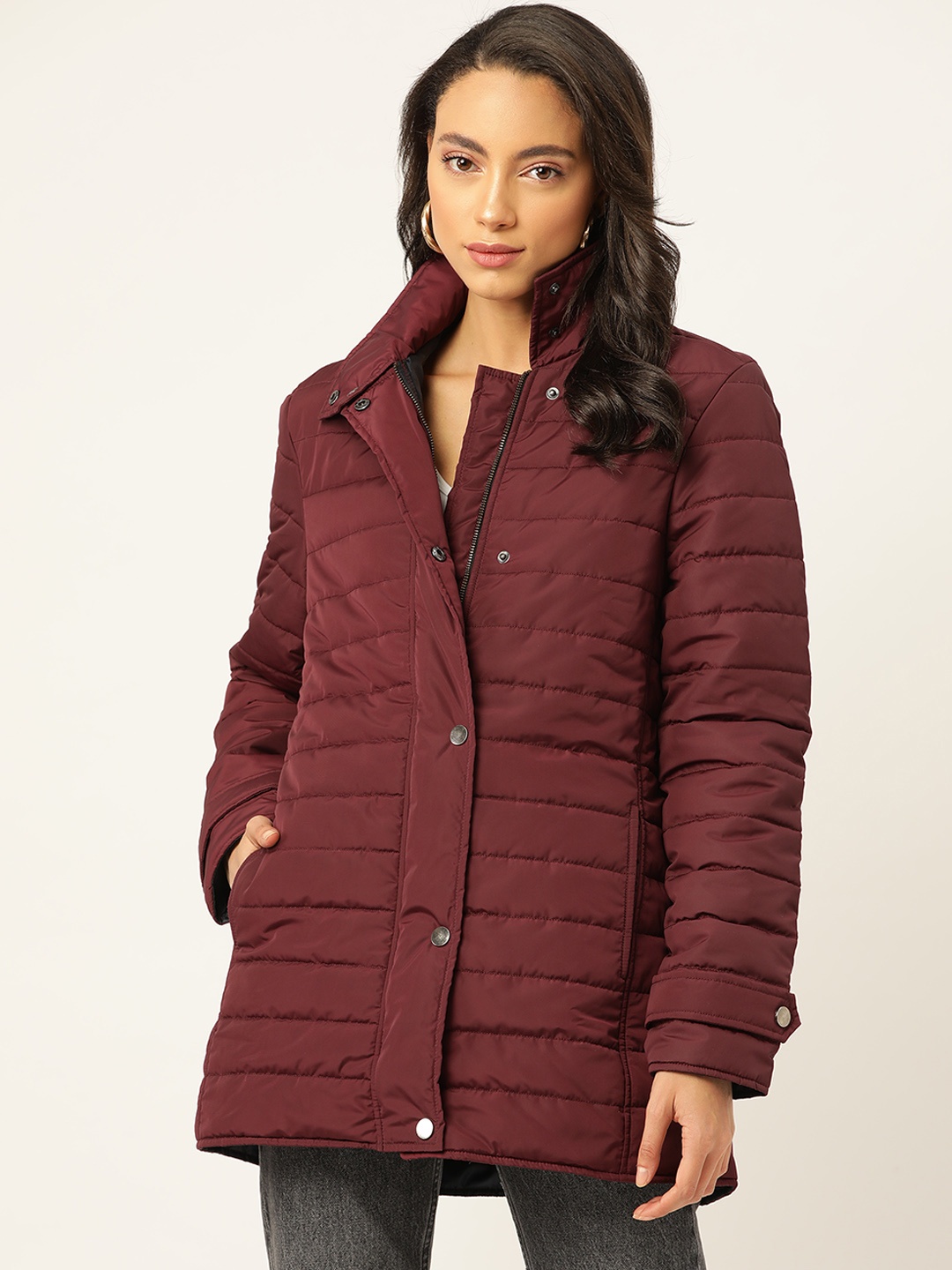 

20Dresses Women Burgundy Solid Longline Padded Jacket