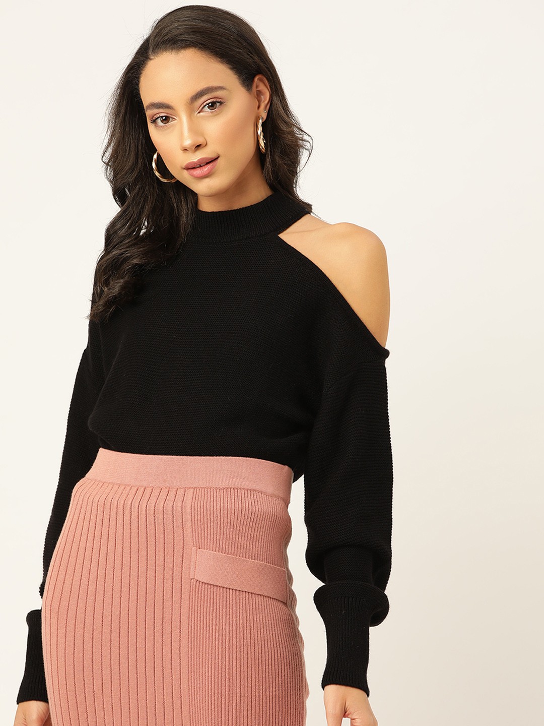 

20Dresses Women Black Solid Cold-Shoulder Pullover Sweater