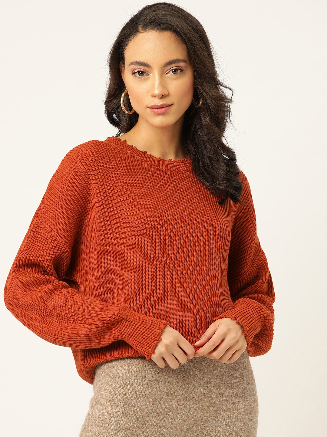 

20Dresses Women Rust Orange Ribbed Pullover Sweater