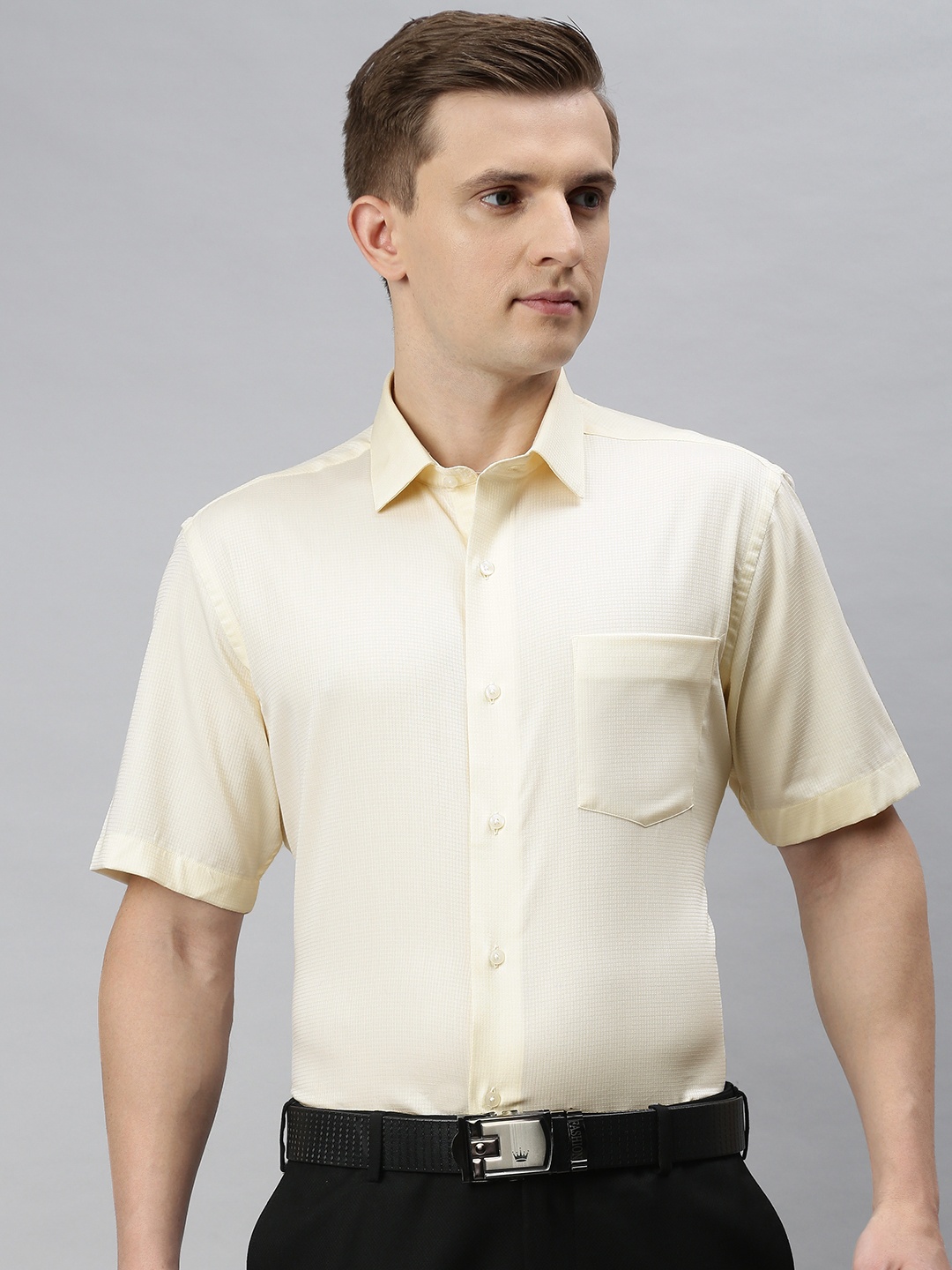 

Arrow Men Cream-Coloured Regular Fit Self Design Semiformal Shirt