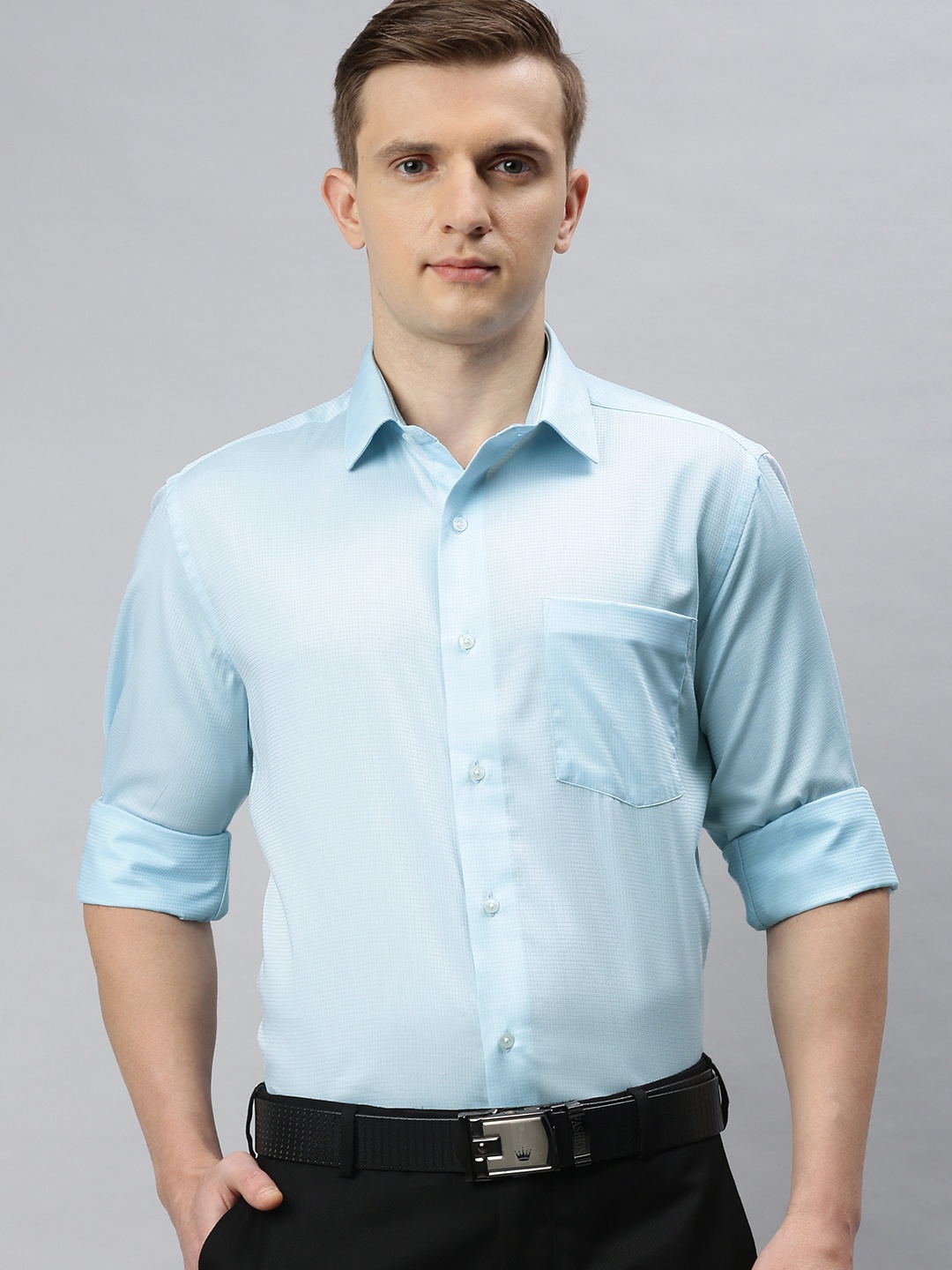 

Arrow Men Blue Regular Fit Self Design Formal Shirt