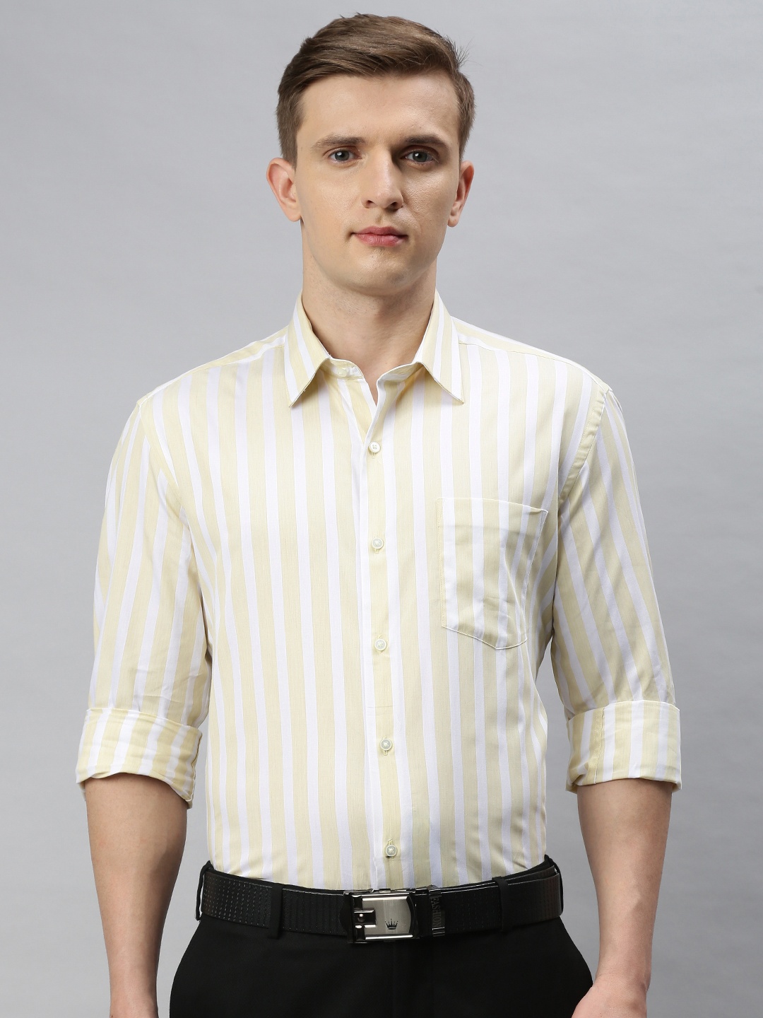 

Arrow New York Men White & Beige Slim Fit Striped Casual Shirt