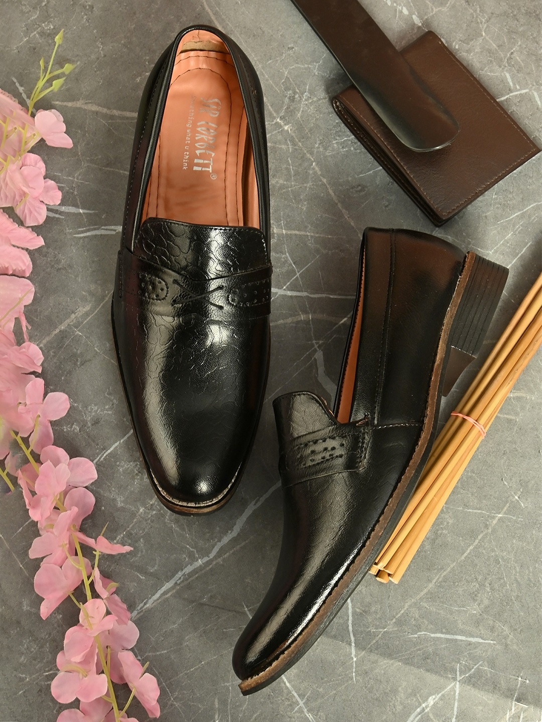 

Sir Corbett Men Black Textured Semiformal Slip-Ons