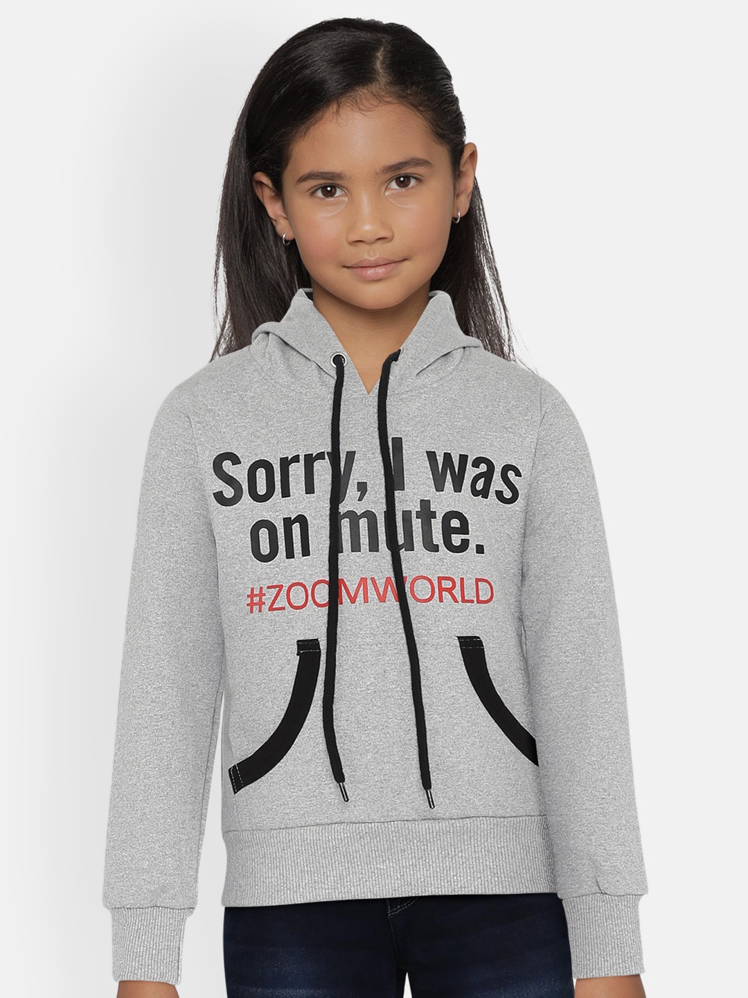 

SINI MINI Girls Grey Printed Hooded Sweatshirt