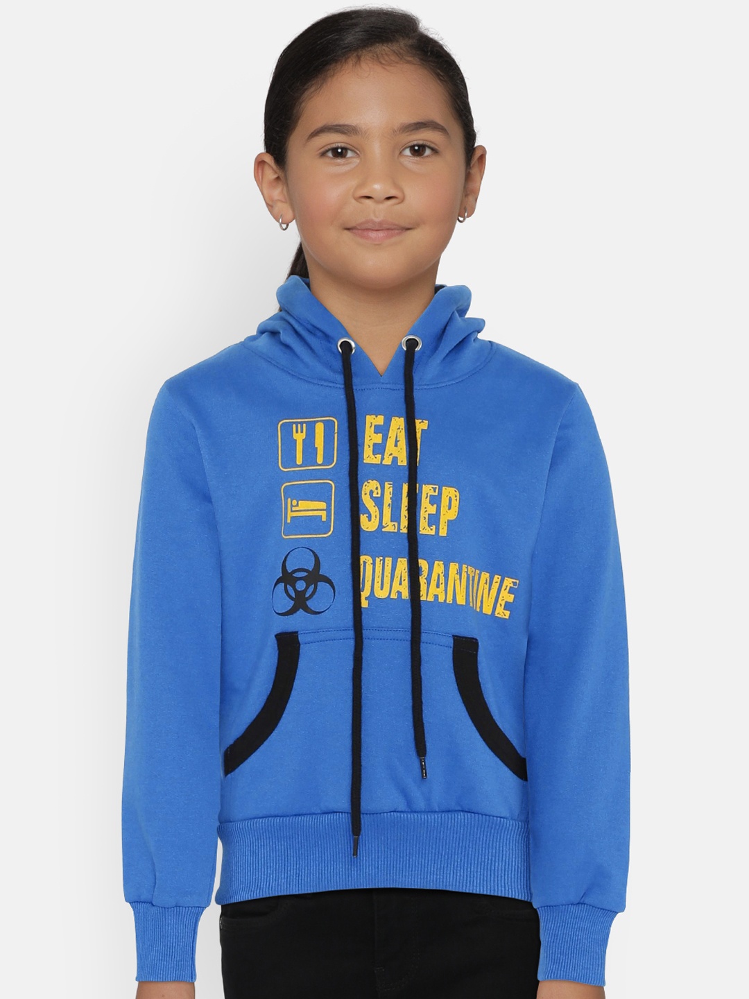 

SINI MINI Girls Blue Printed Hooded Sweatshirt