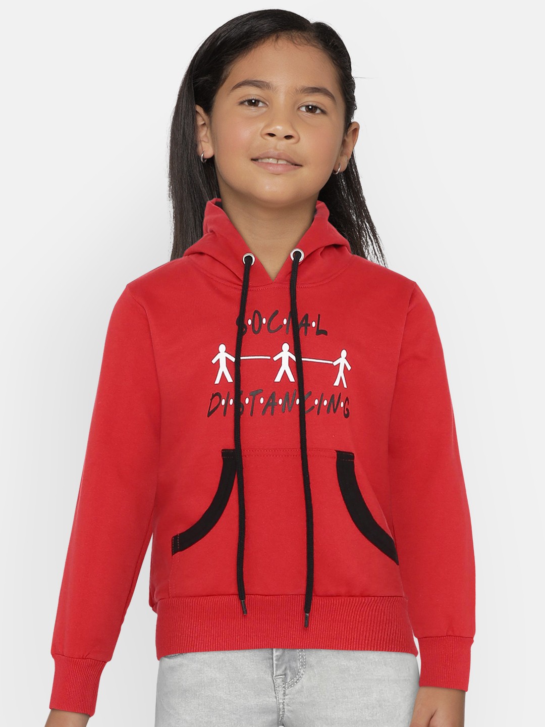 

SINI MINI Girls Red Printed Hooded Sweatshirt