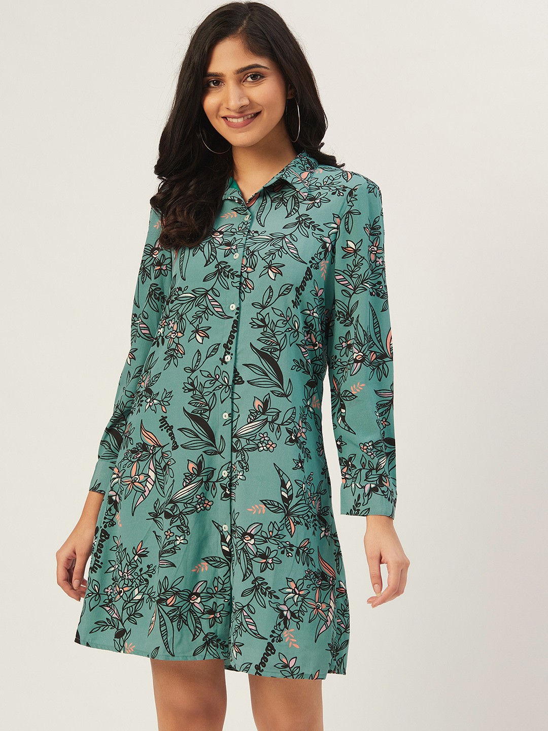 

DODO & MOA Women Blue & Black Floral Print Shirt Dress