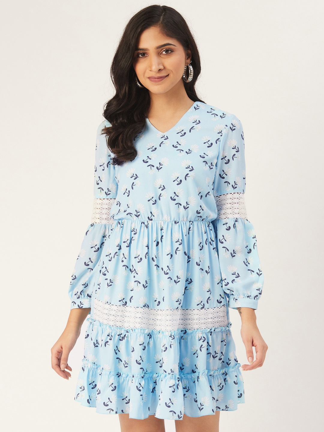 

DODO & MOA Women Blue & White Floral Print A-Line Dress