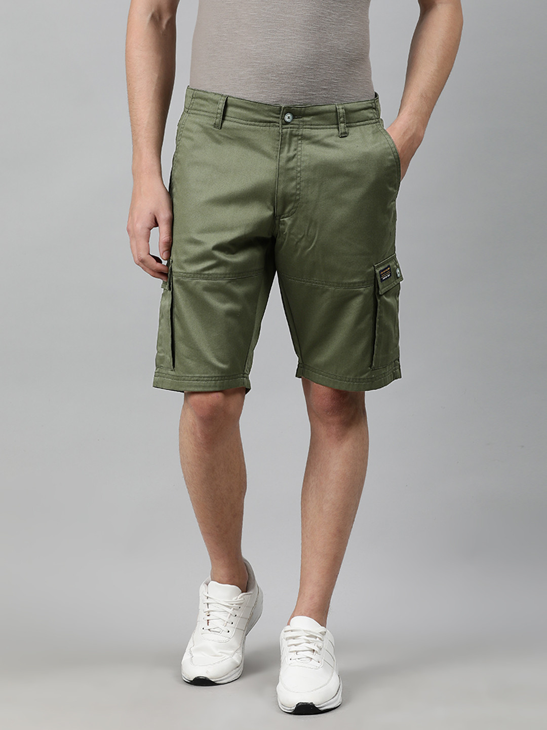 

Louis Philippe Jeans Men Olive Green Matt Slim Fit Solid Cargo Shorts