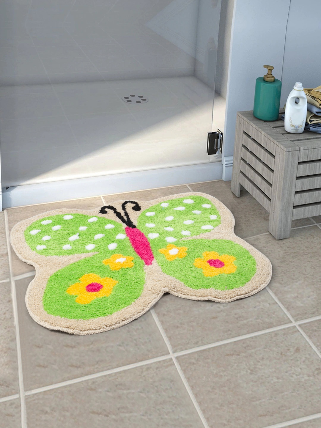 

Saral Home Green & Grey Printed Butterfly-Shape Microfiber Anti-Slip Floor Mat