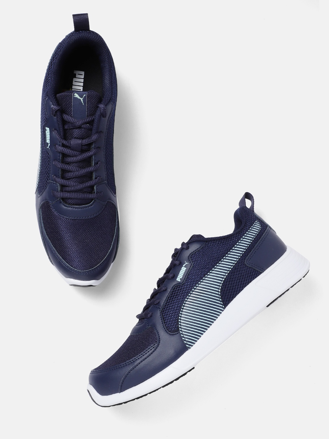 

Puma Women Navy White Woven Design Fire run Running Shoes, Navy blue