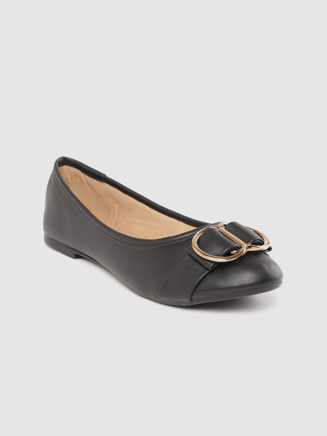 

Carlton London Women Black Solid Ballerinas with Buckle Detail