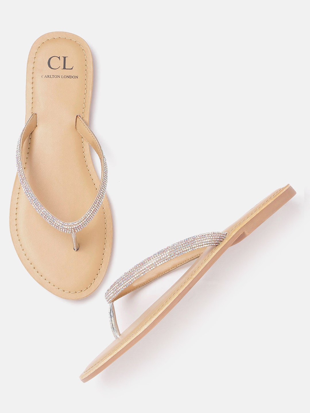 

Carlton London Women Silver-Toned Embellished Open Toe Flats