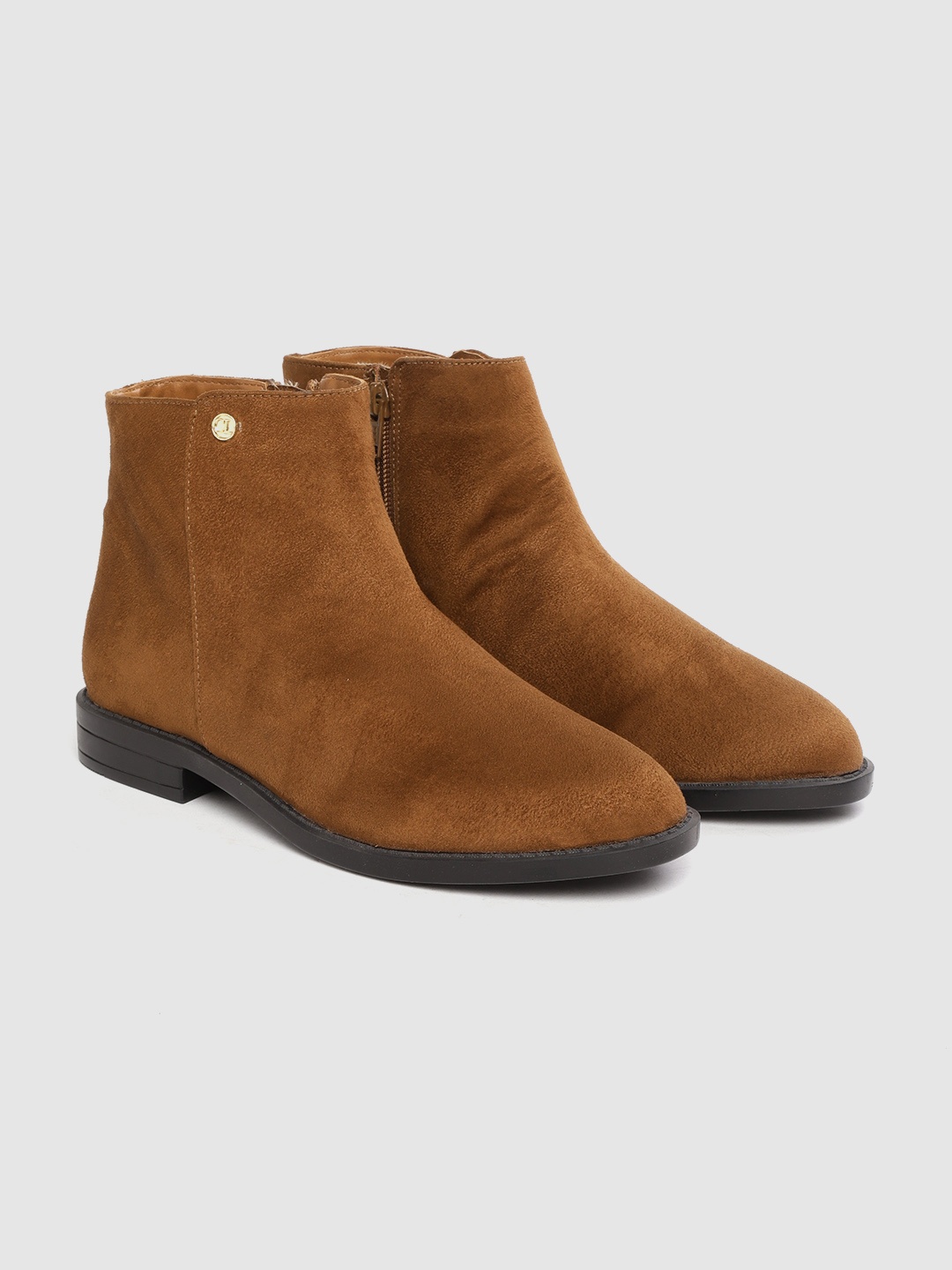 

Carlton London Women Coffee Brown Solid Mid-Top Flat Boots