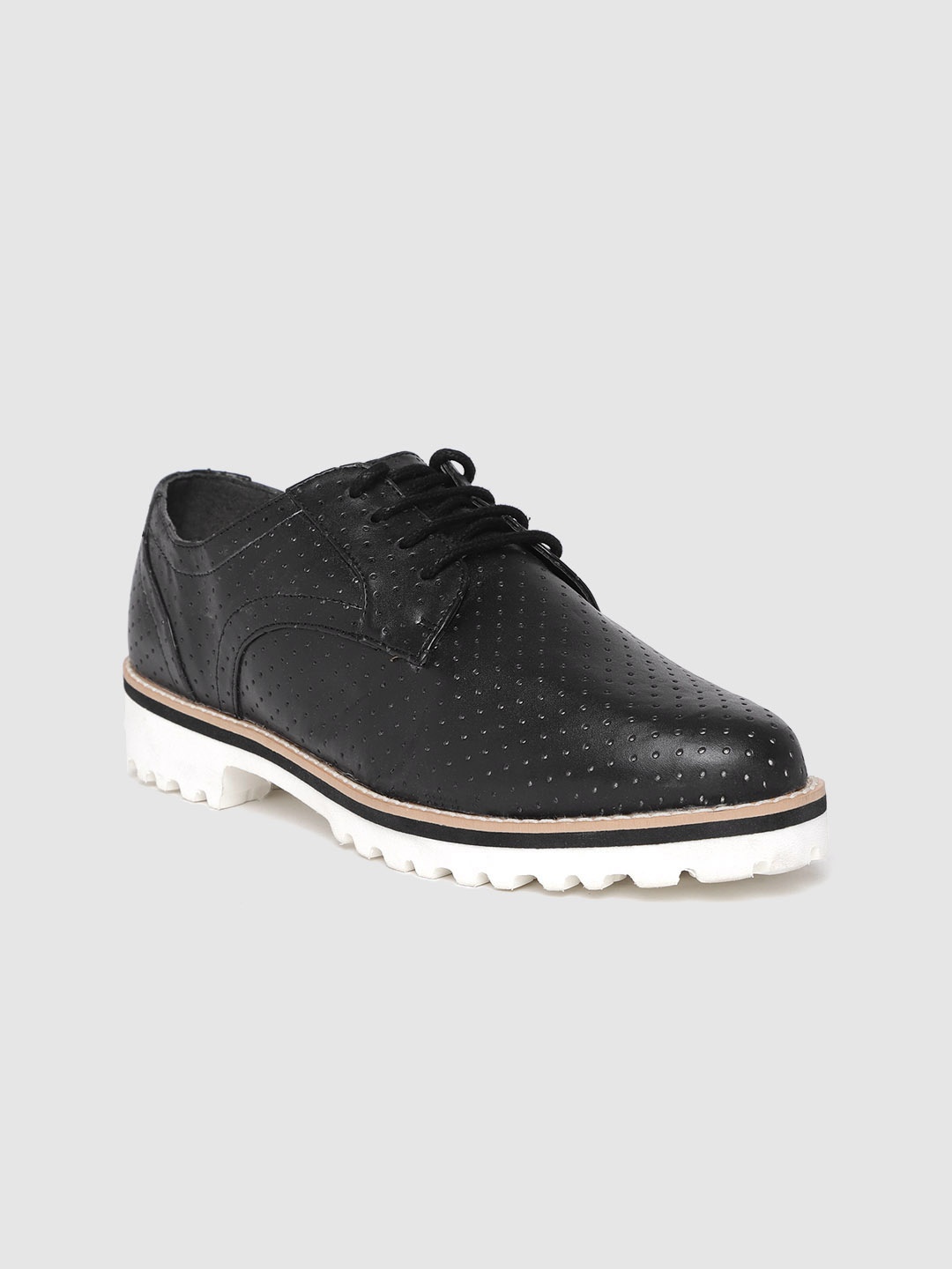 

Carlton London Women Black Leather Perforated Derbys