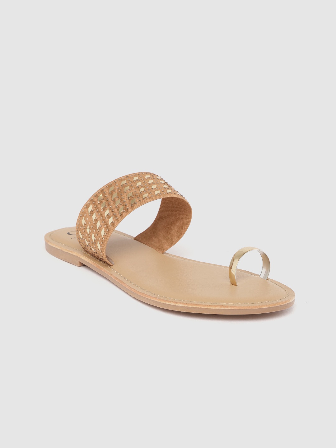 

Carlton London Women Tan Brown & Gold-Toned Embellished One Toe Flats