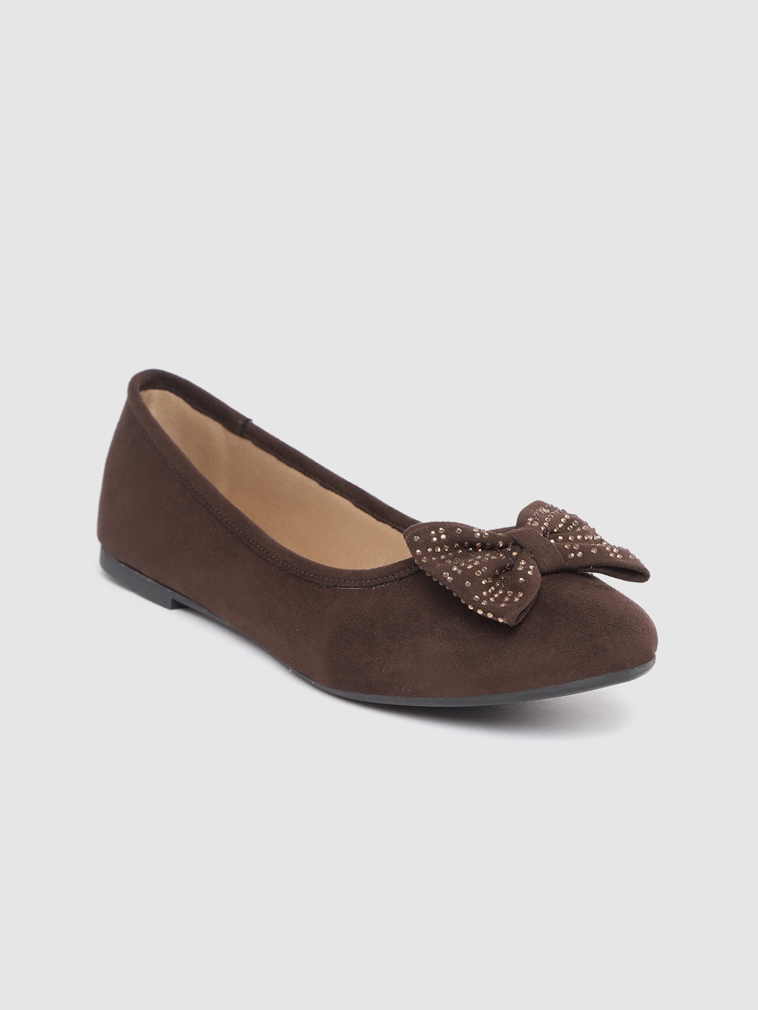 

Carlton London Women Coffee Brown Embellished Bow Ballerinas