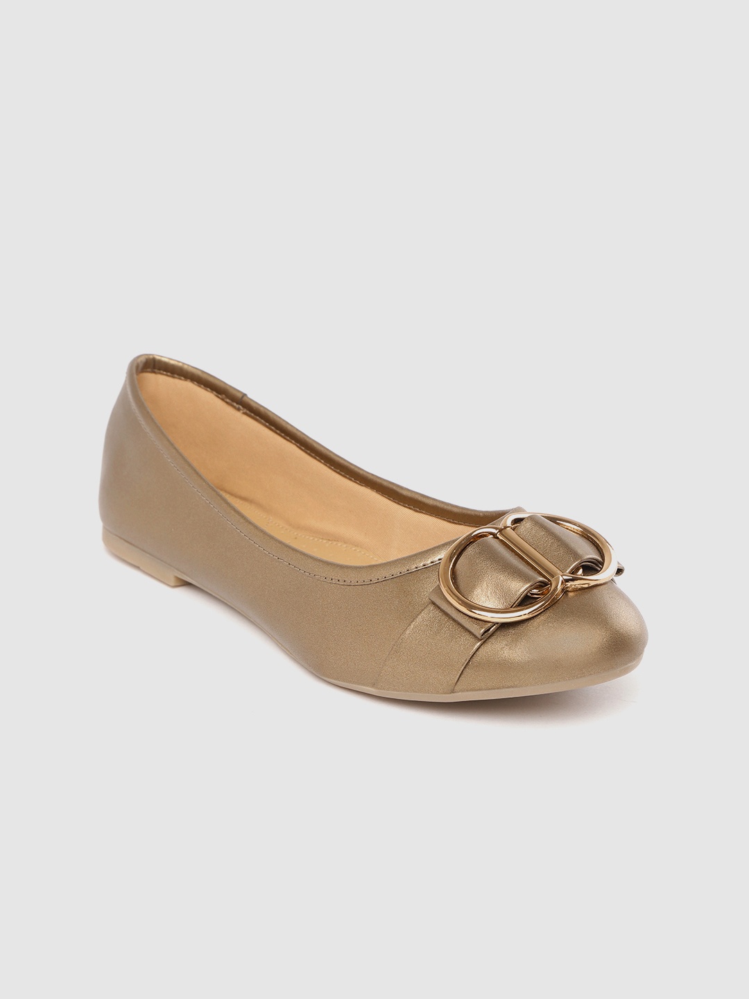 

Carlton London Women Bronze-Toned Solid Ballerinas with Buckle Detail