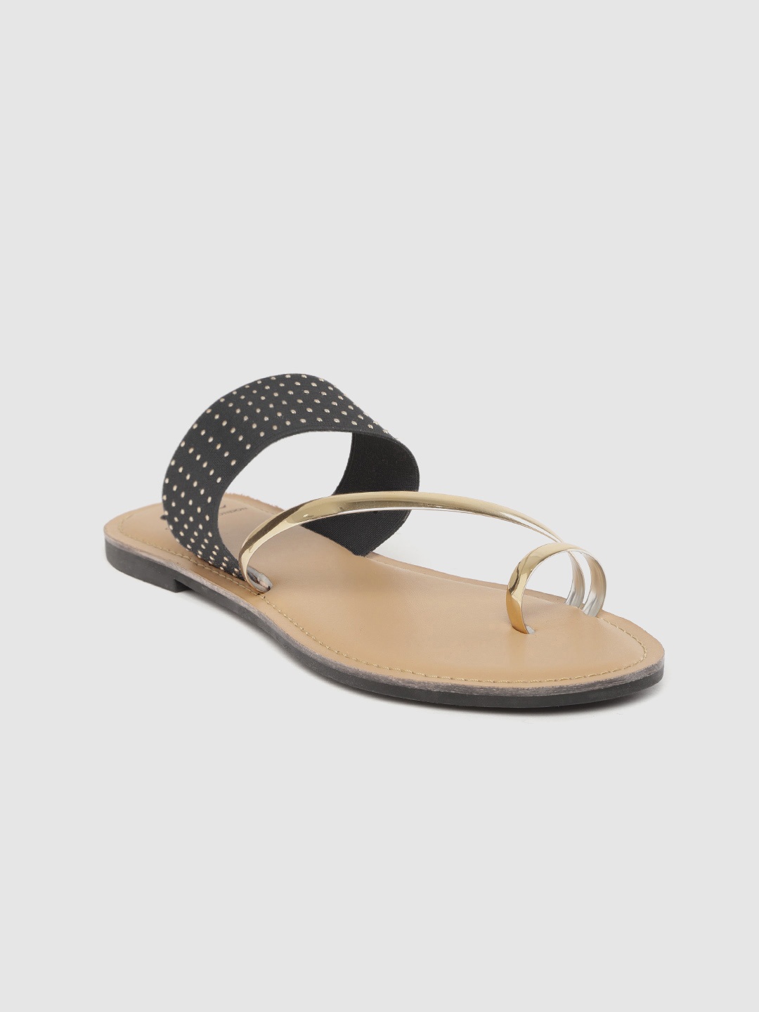 

Carlton London Women Black & Gold-Toned Embellished One Toe Flats