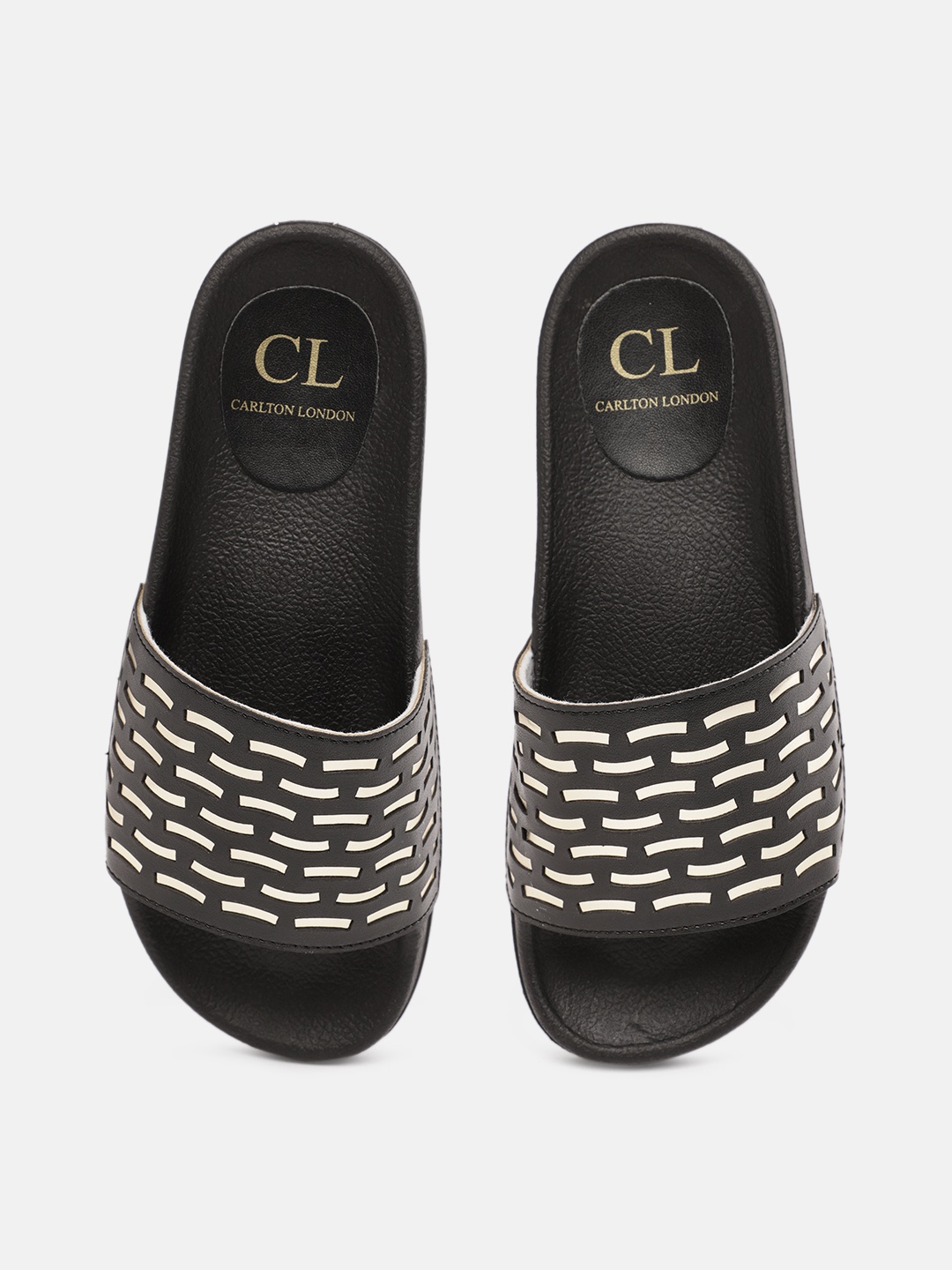 

Carlton London Women Black & White Self Design Sliders