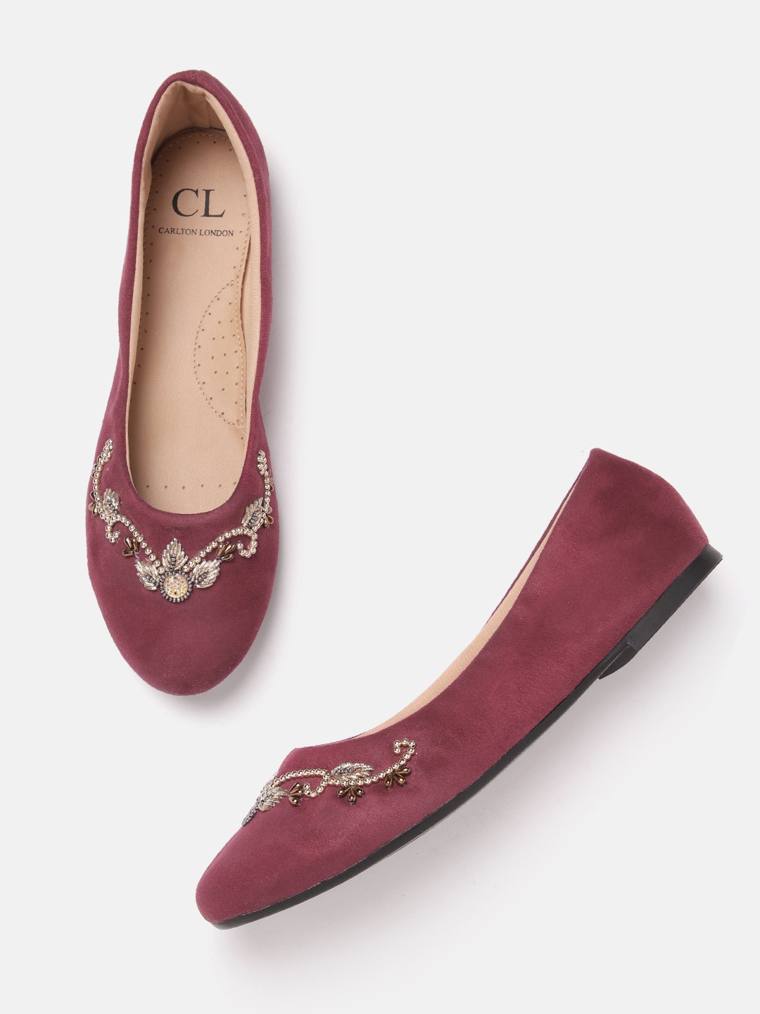 

Carlton London Women Embellished Detail Velvet Finish Ballerinas, Maroon