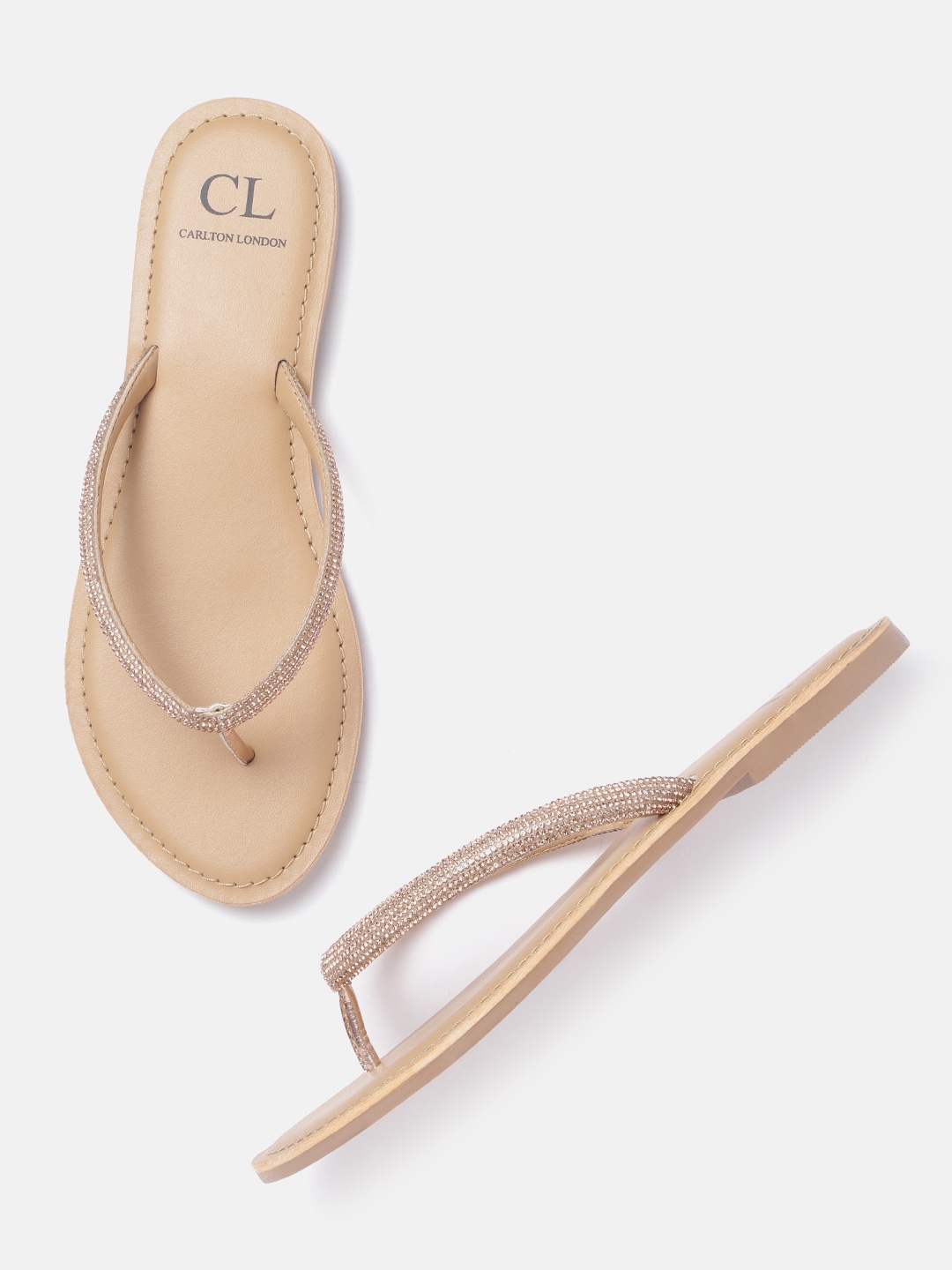 

Carlton London Women Gold-Toned Embellished Open Toe Flats
