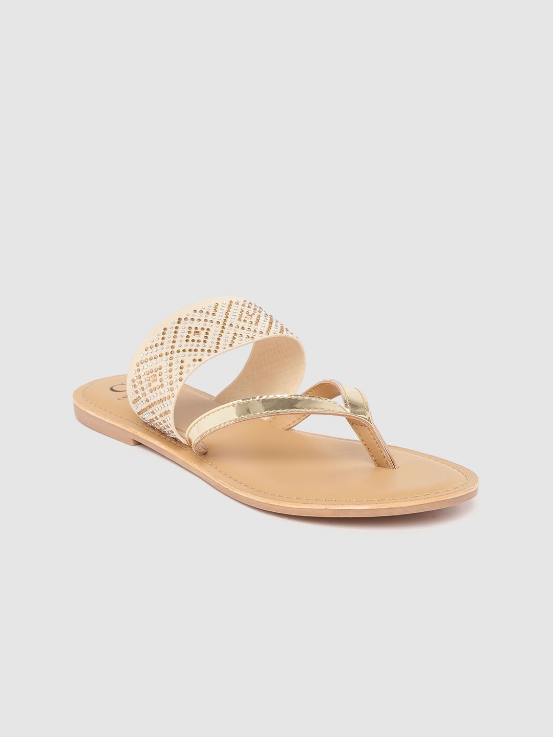 

Carlton London Women Gold-Toned & Beige Embellished One Toe Flats