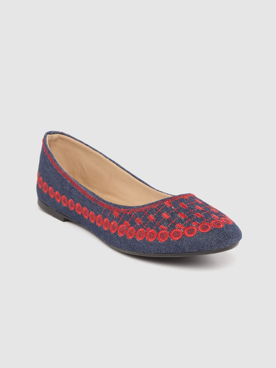 

Carlton London Women Navy Blue & Red Woven Design Denim Ballerinas