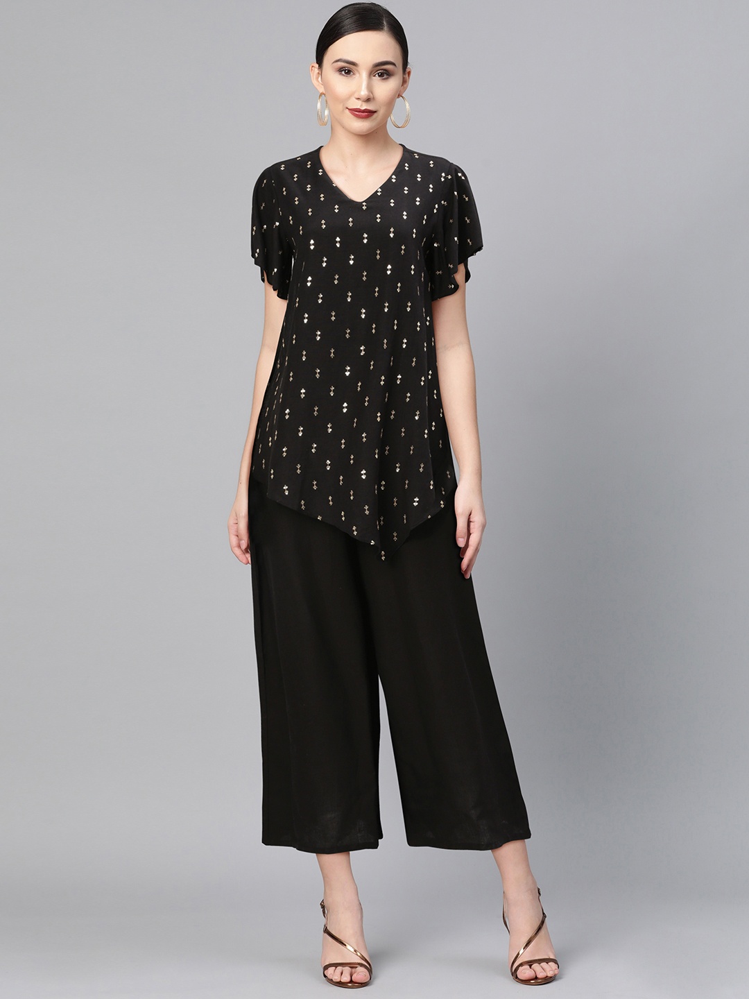 

Global Desi Women Black Embellished Basic Jumpsuit