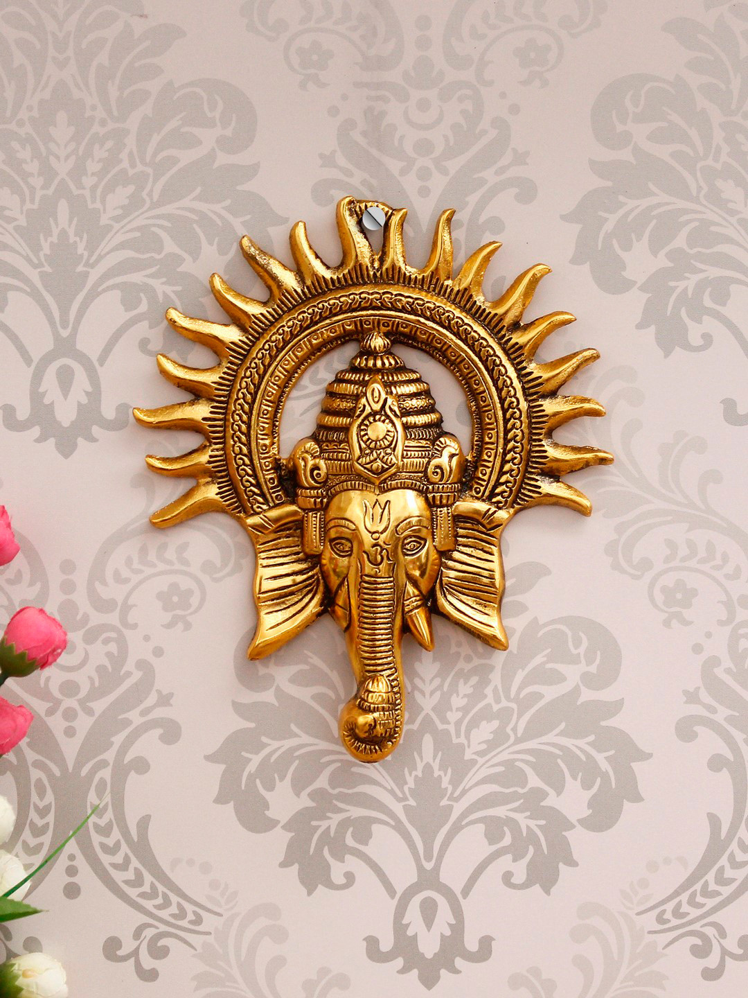 

eCraftIndia Gold-Toned Lord Ganesha With Sun Wall Hanging