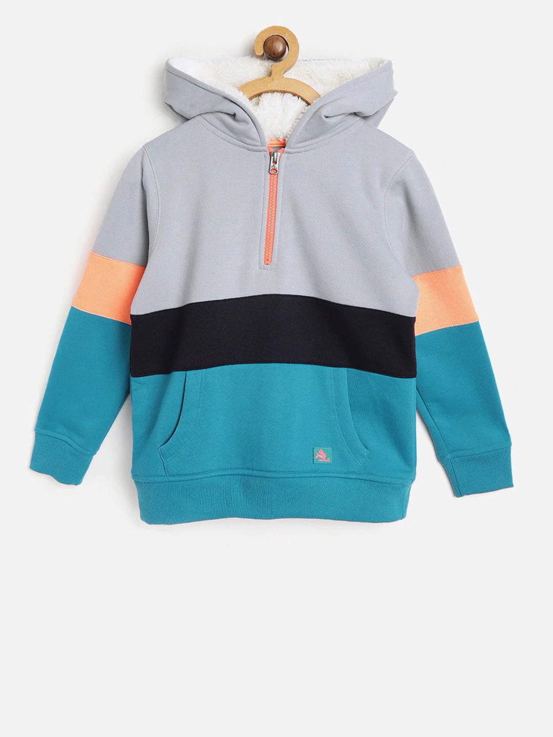 

Cherry Crumble Kids Blue Colourblocked Hooded Sweatshirt