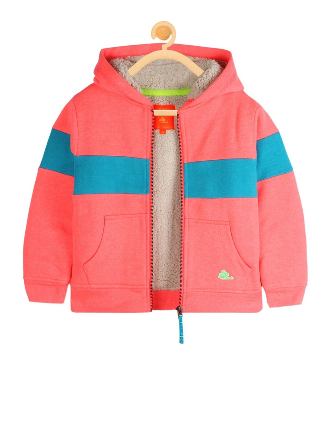 

Cherry Crumble Kids Peach-Coloured & Blue Colourblocked Hooded Sweatshirt