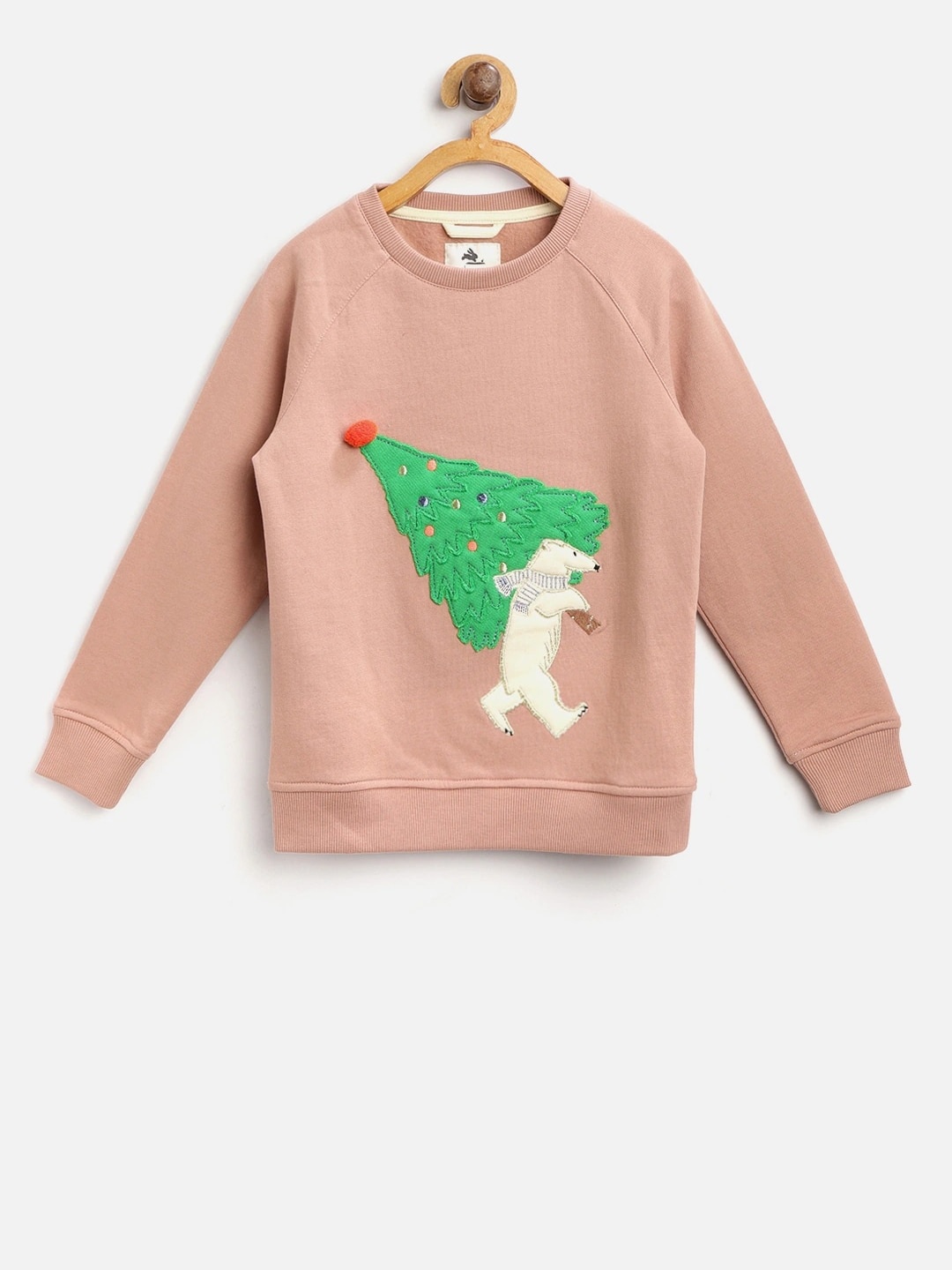 

Cherry Crumble Kids Peach-Coloured & Green Christmas Tree Embroidered Sweatshirt