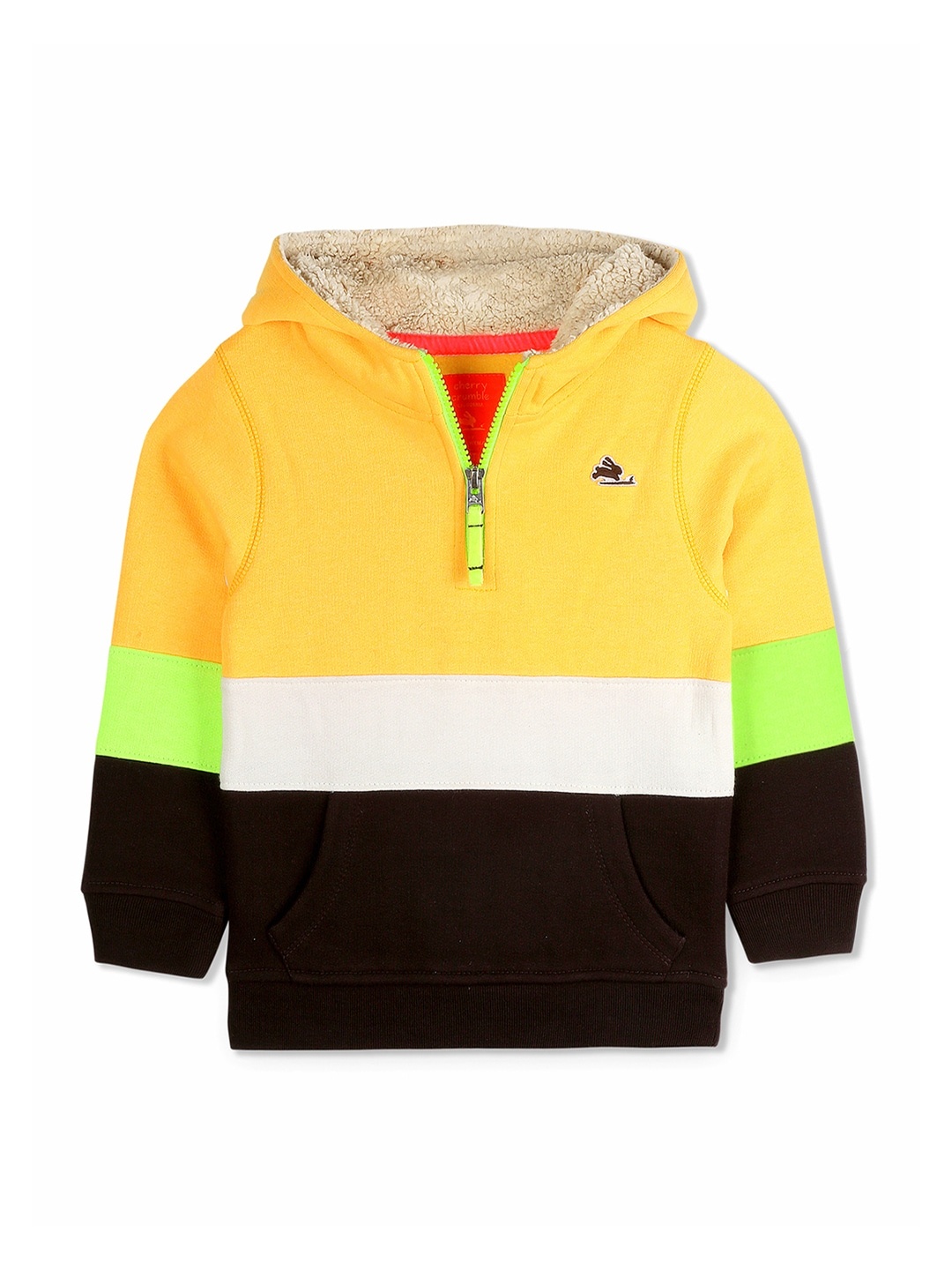 

Cherry Crumble Kids Yellow & Black Colourblocked Hooded Sweatshirt