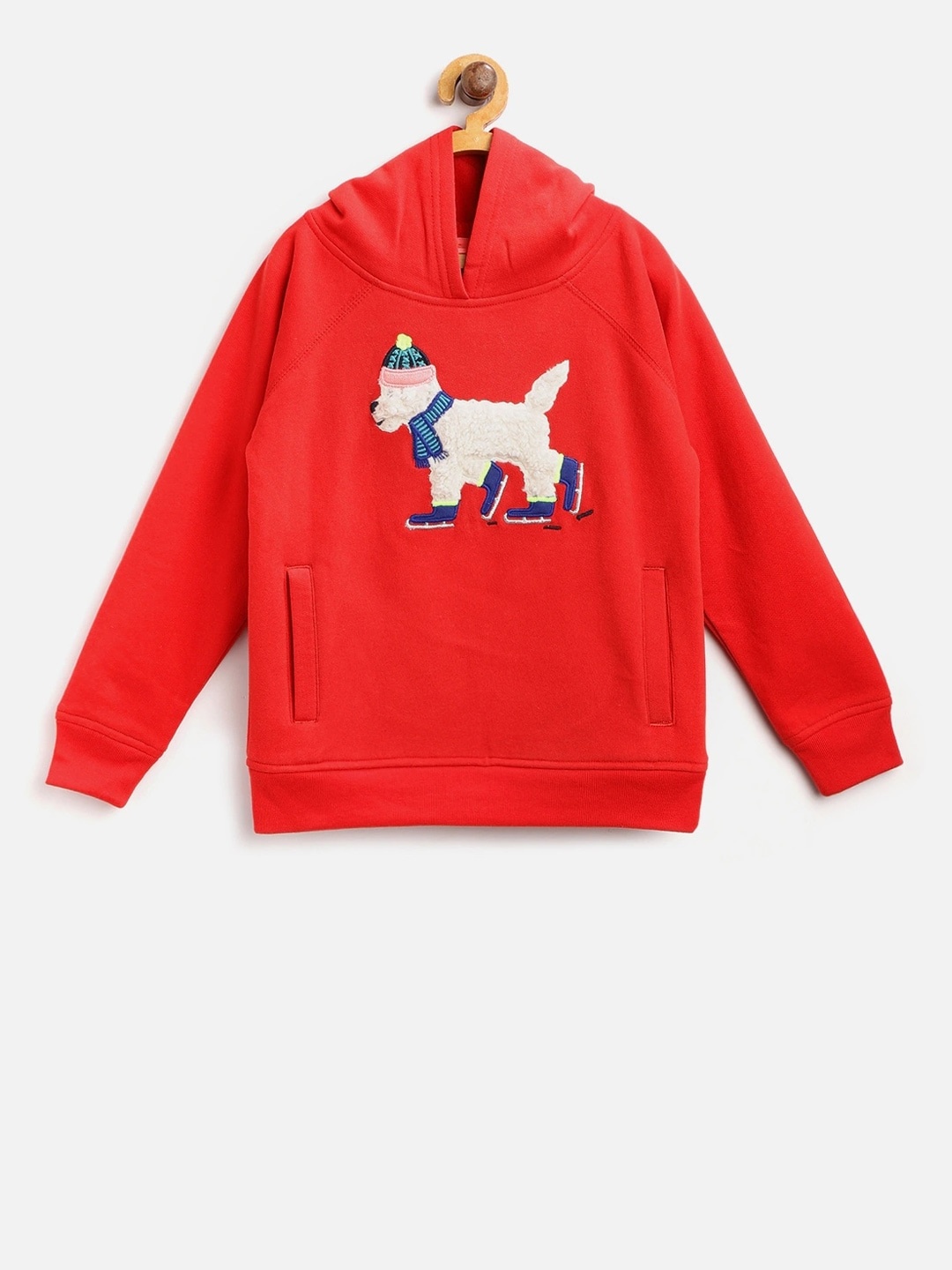 

Cherry Crumble Kids Red & White Self Design Hooded Sweatshirt