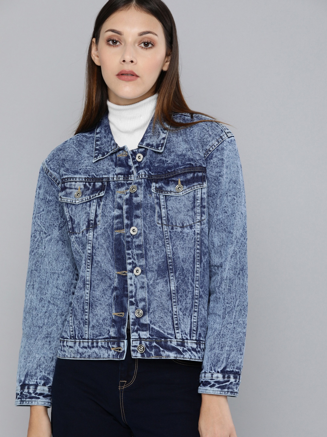 

Harvard Women Blue Washed Denim Jacket