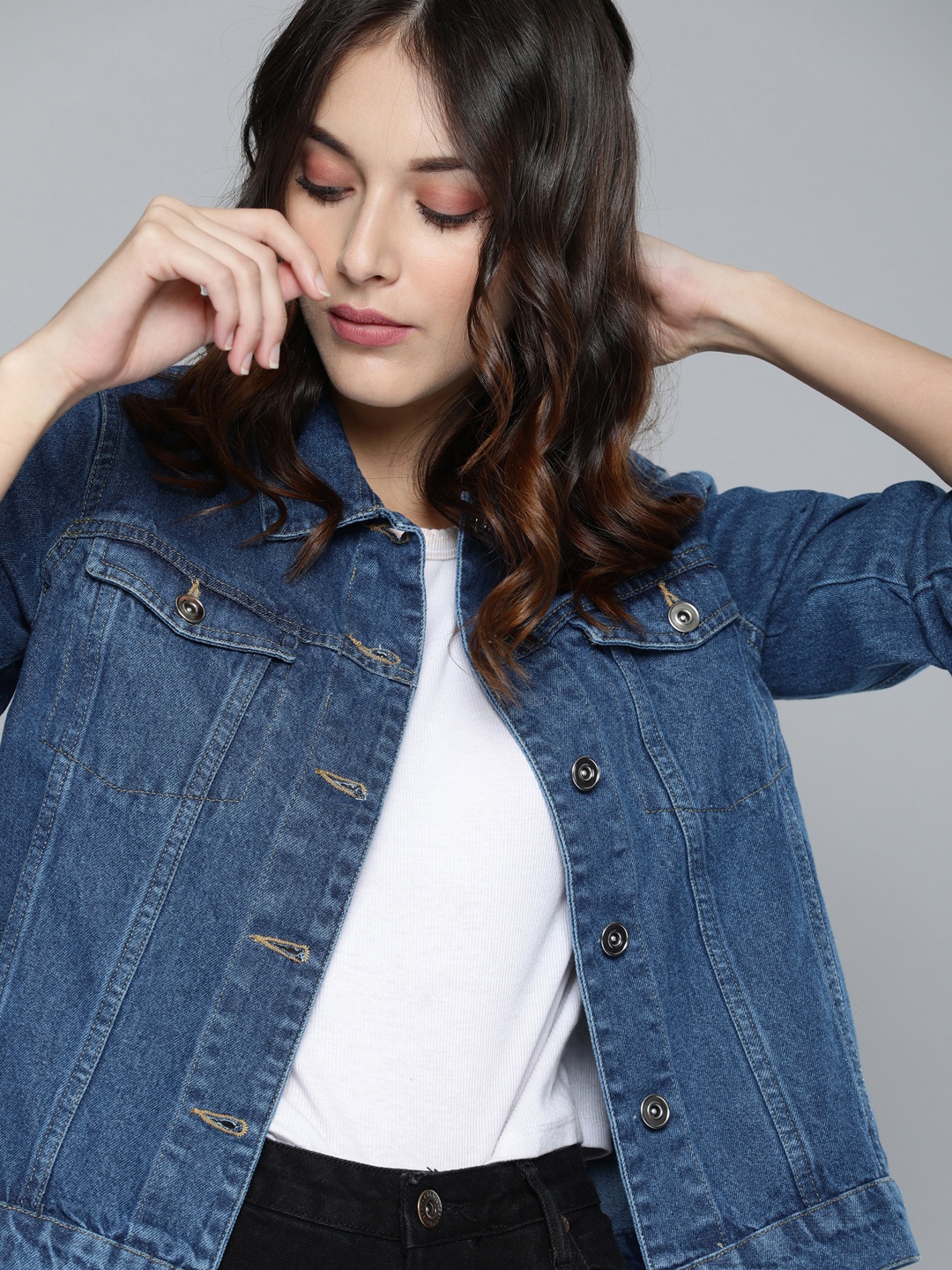 

Harvard Women Blue Solid Denim Jacket