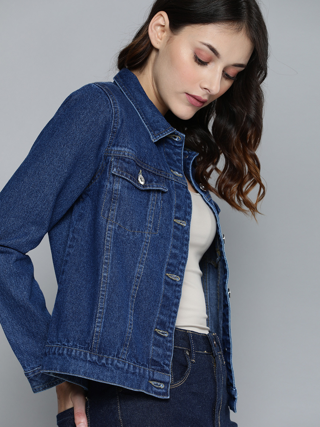 

Harvard Women Navy Blue Solid Denim Jacket