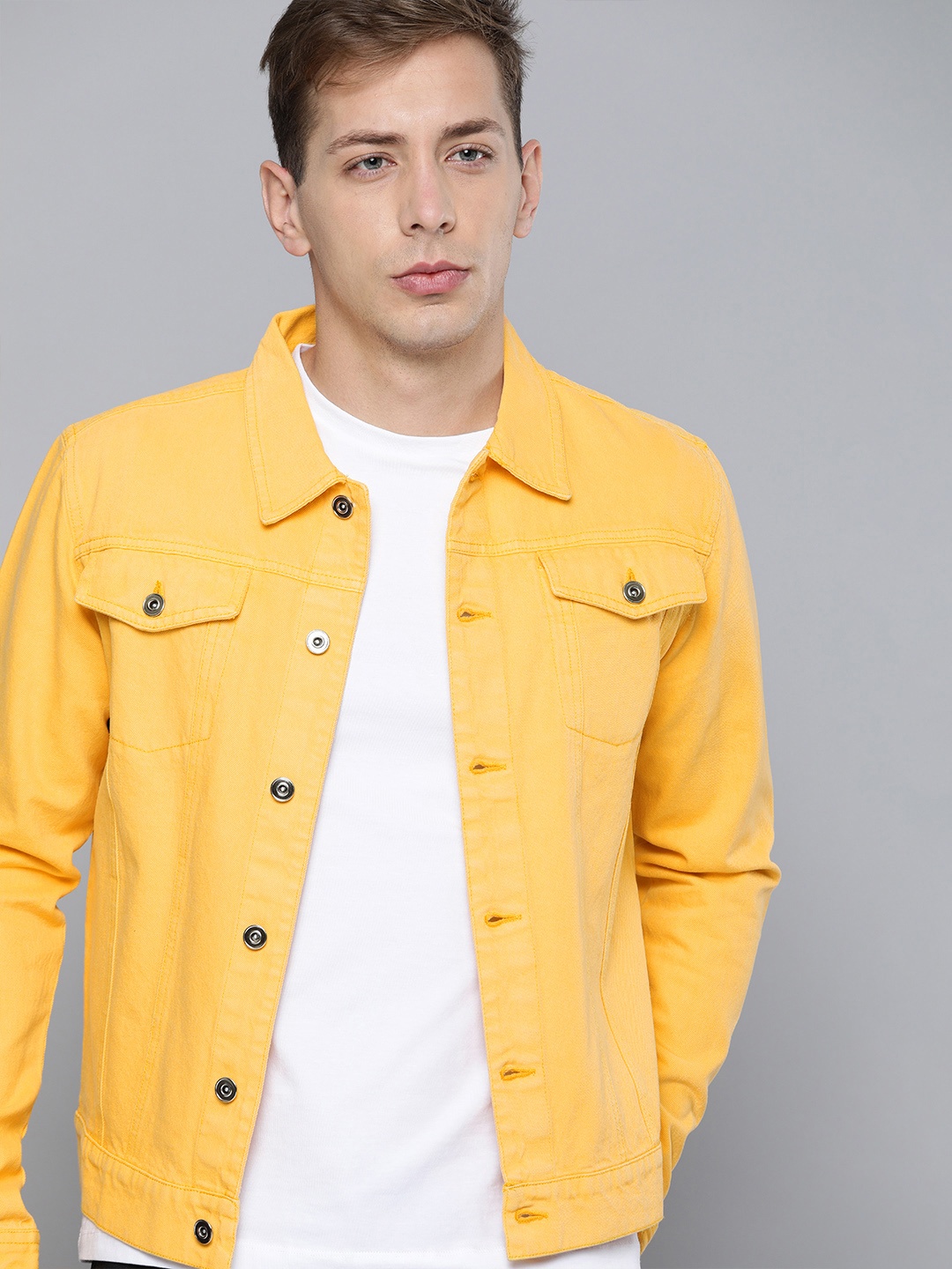 

Harvard Men Yellow Solid Denim Jacket