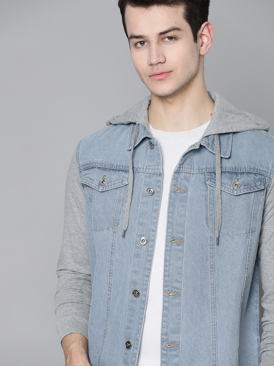 

Harvard Men Blue Pure Cotton Washed Hooded Denim Jacket
