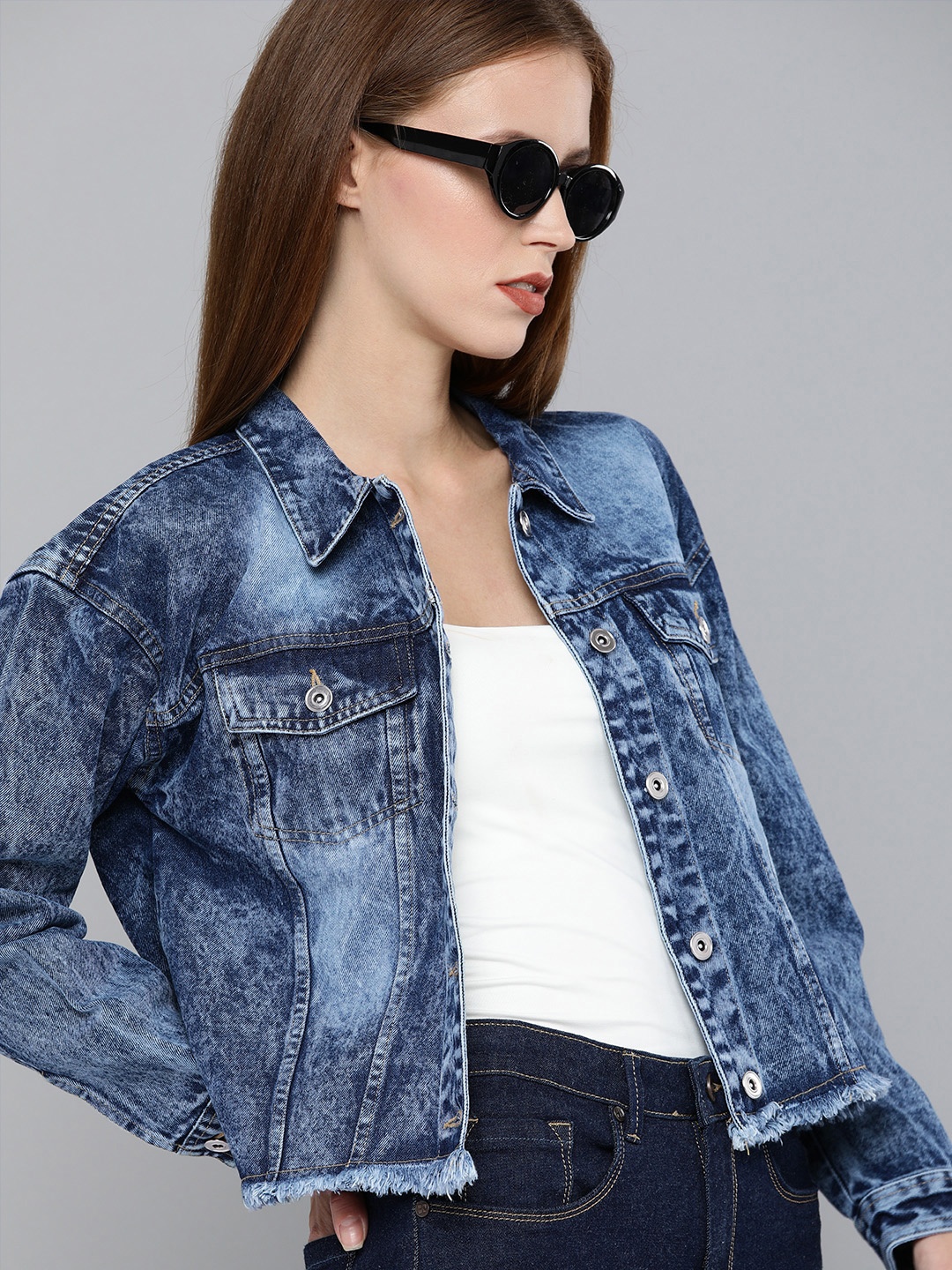 

Harvard Women Blue Washed Denim Jacket