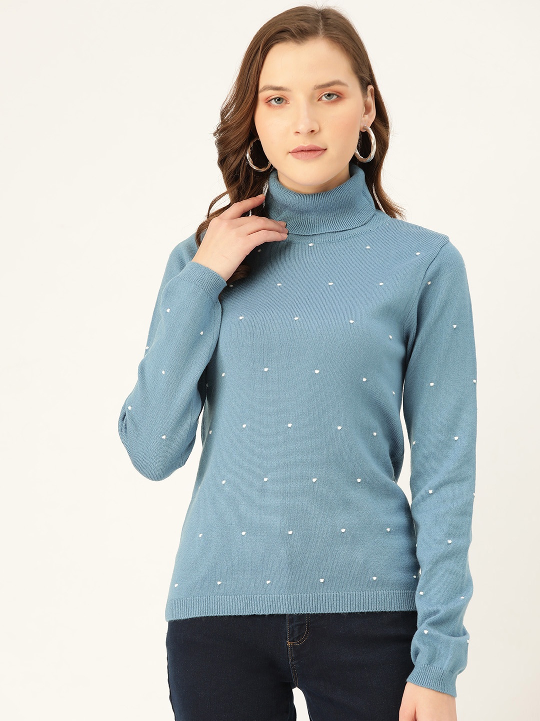 

Madame Women Blue & White Self Design Pullover Sweater
