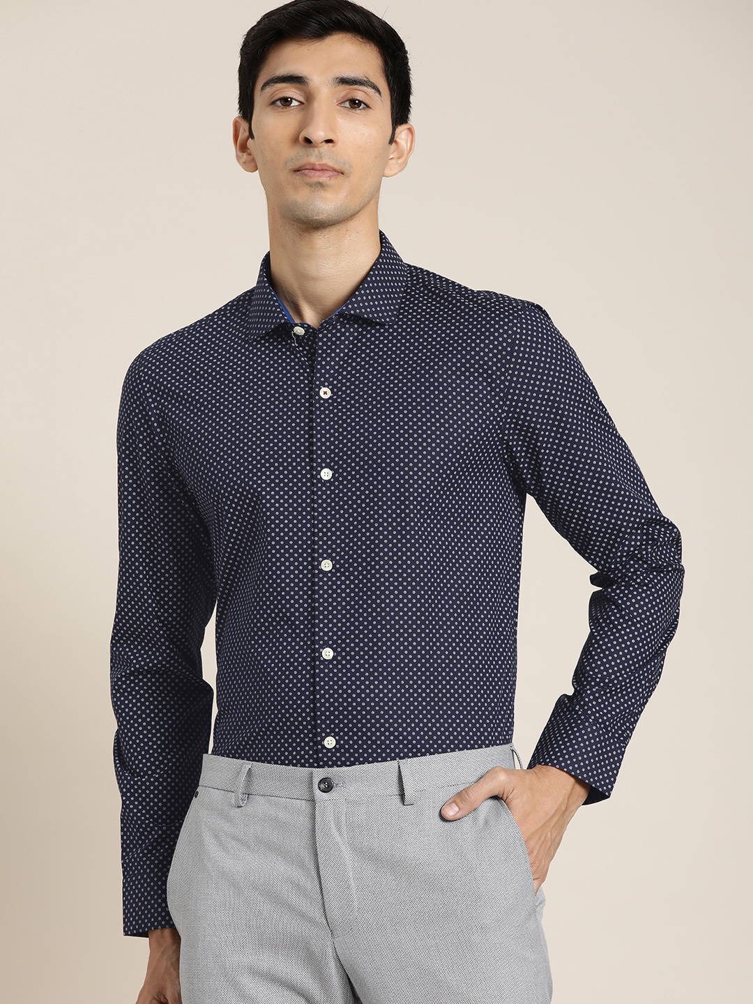 

INVICTUS Men Navy Blue Slim Fit Printed Formal Shirt