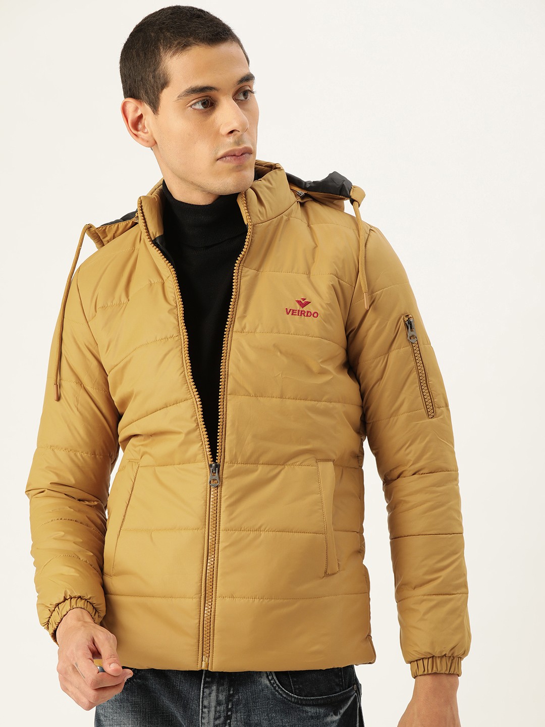 

VEIRDO Men Mustard Yellow Solid Padded Jacket