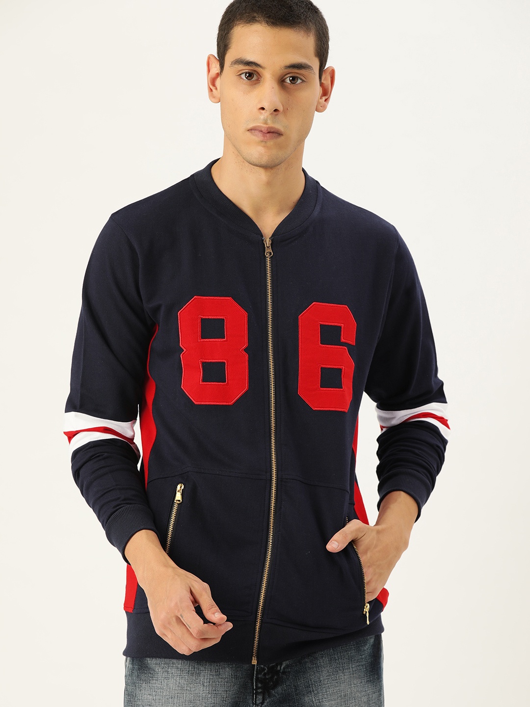 

VEIRDO Men Navy Blue Printed Sporty Jacket