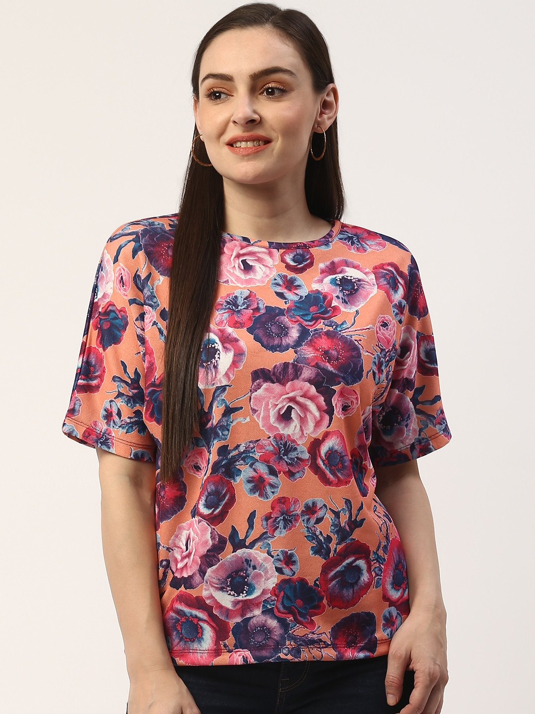 

ZIZO By Namrata Bajaj Women Peach-Coloured Floral Printed Top